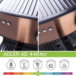Machine à café, cafetière expresso Adler AD 4404cr, 15 bars, 850W, Cuivre