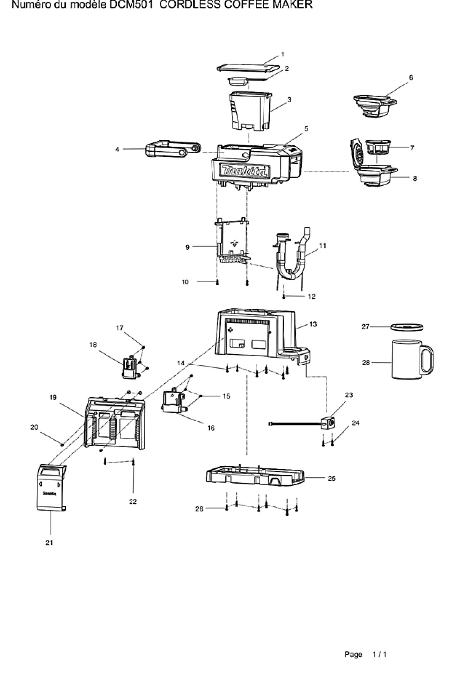 Machine à café sans fil Makita DCM501Z 18V