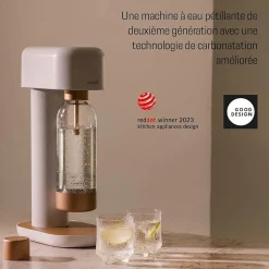 Machine à eau pétillante en aluminium (sans cylindre de CO2) avec une bouteille de gazéification d'1 litre - Blanc-Cuivre