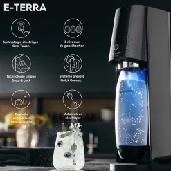 Machine à gazéifier l'eau + 1 cylindre + 1 bouteille - noir Sodastream 1012911331 e-terra