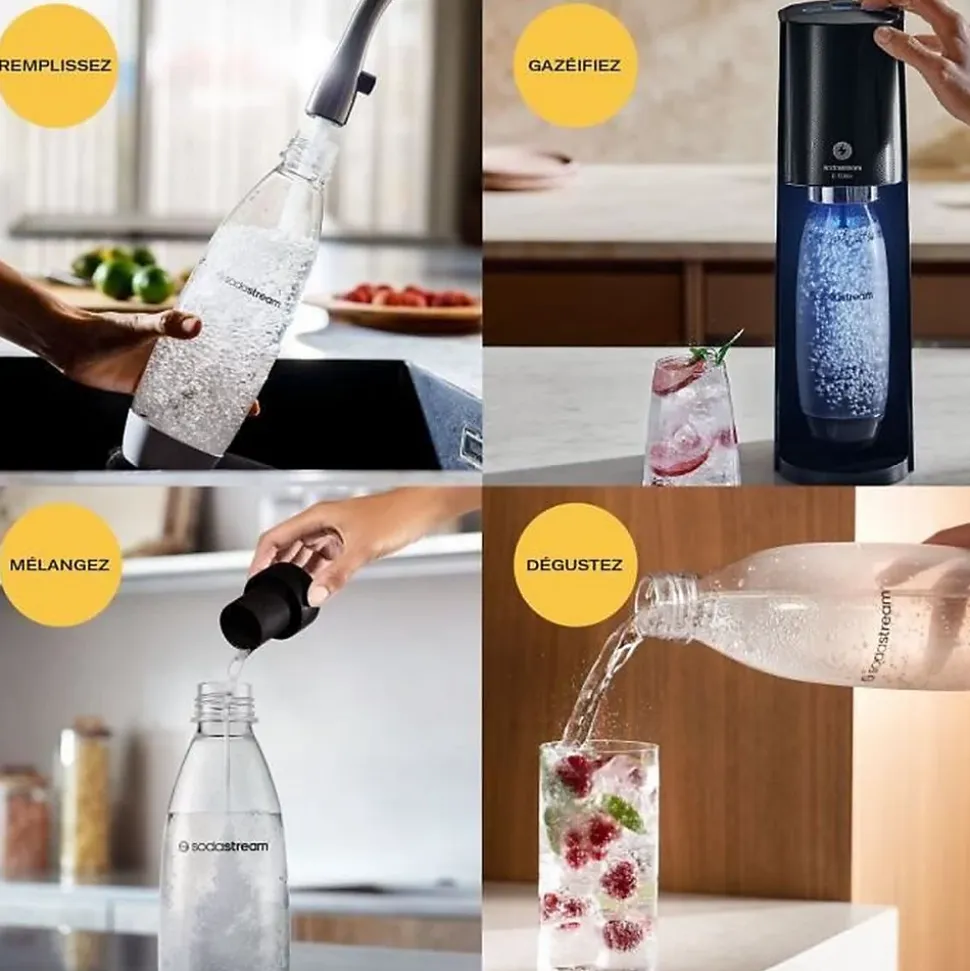 Machine à gazéifier l'eau + 1 cylindre + 1 bouteille - noir Sodastream 1012911331 e-terra