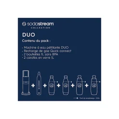 Machine à gazéifier l'eau + 2 bouteilles + 1 cylindre + 2 carafes Sodastream DUONCB
