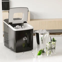 Machine à glaçon 120 W - capacité réservoir eau 1,8 L - capacité réservoir glace 0,8 Kg - cuillère et panier inclus - PP noir