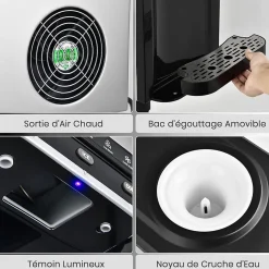Machine à Glaçons 3 en 1 avec Glace 18KG 24H Eau Chaude et Froide Distributeur d eau avec Réservoir 3 L Contrôle Tactile