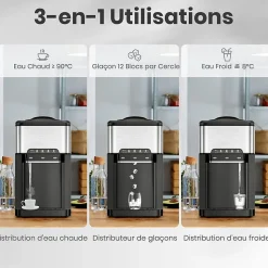 Machine à Glaçons 3 en 1 avec Glace 18KG 24H Eau Chaude et Froide Distributeur d eau avec Réservoir 3 L Contrôle Tactile