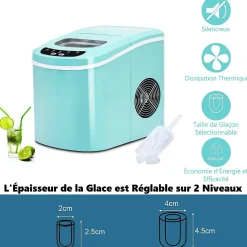 Machine à Glaçons 13 kg en 24 h 2 Tailles de Glaçons Automatique Électrique Vert