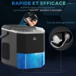 Machine à glaçons - 12Kg en 24H, 9 glaçons en 6-13 minutes - accessoires, nombreuses fonctions - noir