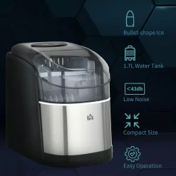 Machine à glaçons 1,7 L - réservoir glace 0,9 Kg - pelle, panier - gris noir