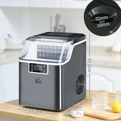 Machine à glaçons - 130W 3,2L 20Kg/24h 24 glaçons/14-18min - réservoir glace 1,2Kg - acier noir