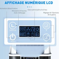 Machine à glaçons - 130W 3,2L 20Kg/24h 24 glaçons/14-18min - réservoir glace 1,2Kg - acier noir