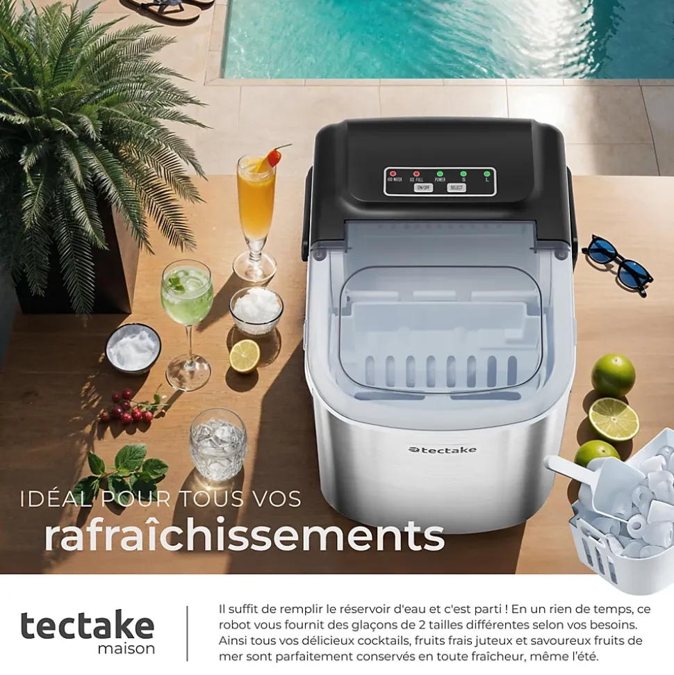 Machine à glaçons capacité de 1,2 L avec 2 tailles de glaçons argent