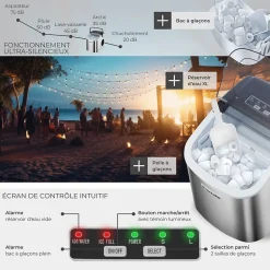 Machine à glaçons capacité de 1,2 L avec 2 tailles de glaçons argent