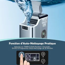 Machine à Glaçons Capacité 18KG en 24H 24 Glaçons en 15 Minutes Automatique Électrique Compact Portable Auto Nettoyage