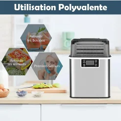 Machine à Glaçons Capacité 18KG en 24H 24 Glaçons en 15 Minutes Automatique Électrique Compact Portable Auto Nettoyage