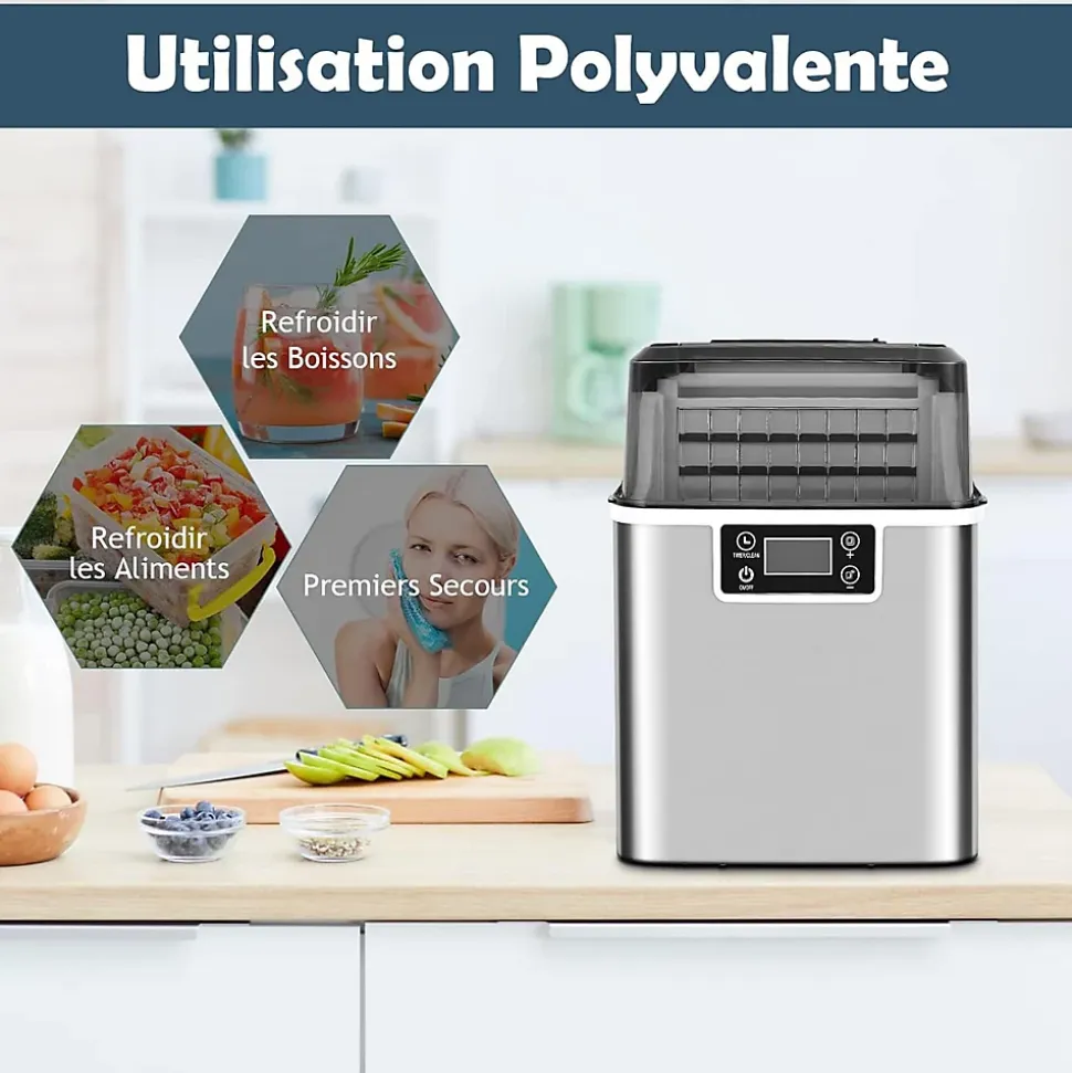 Machine à Glaçons Capacité 18KG en 24H 24 Glaçons en 15 Minutes Automatique Électrique Compact Portable Auto Nettoyage