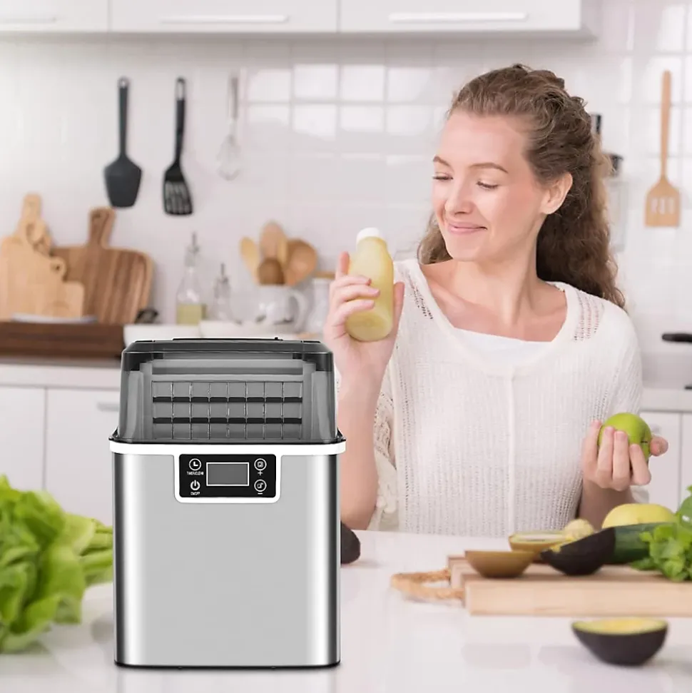 Machine à Glaçons Capacité 18KG en 24H 24 Glaçons en 15 Minutes Automatique Électrique Compact Portable Auto Nettoyage