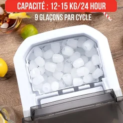 Machine à glaçons 112W Cycles de 9 glaçons 10 à 12 min 2 tailles Couvercle Transparent ALPINA