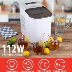 Machine à glaçons 112W Cycles de 9 glaçons 10 à 12 min 2 tailles Couvercle Transparent ALPINA