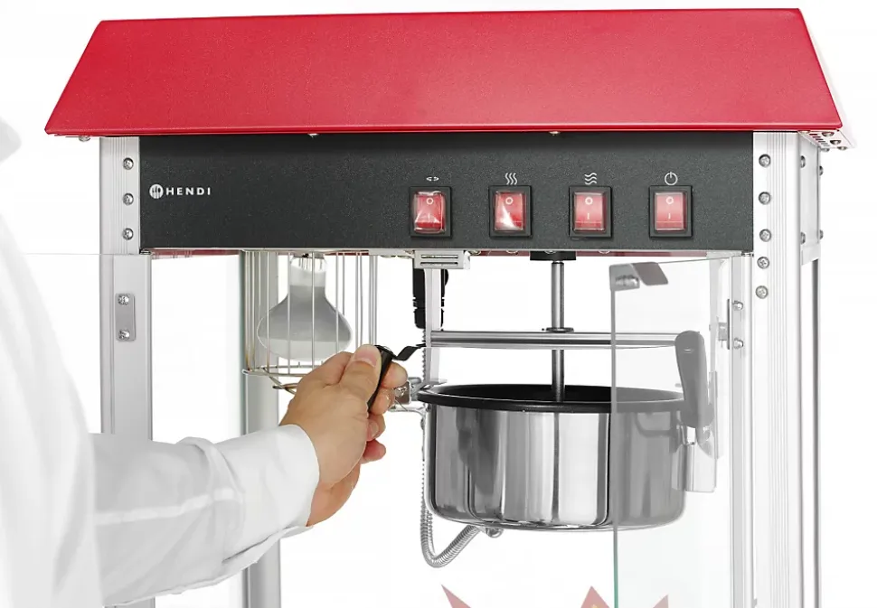 Machine à Pop-Corn Professionnelle - 560x420x(H)770 mm - Hendi - Rouge - l56- L0.1- P42- h76- Aluminium