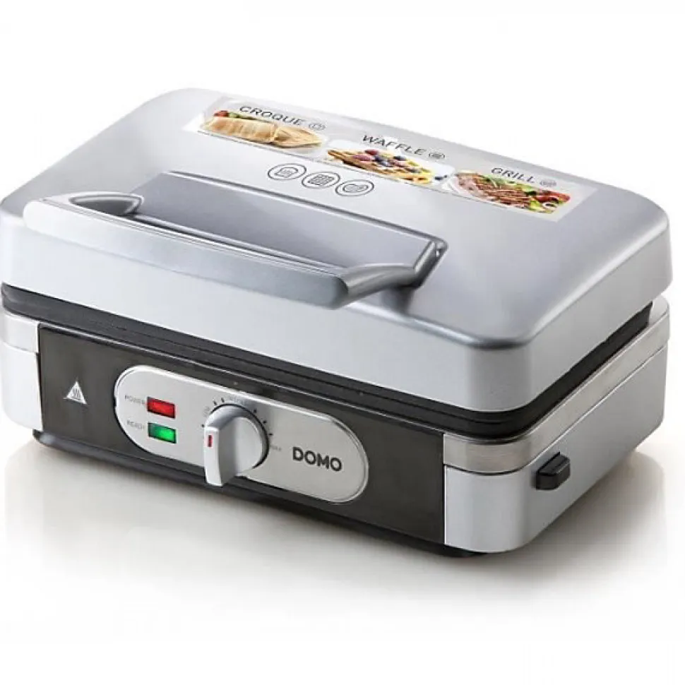 Machine a Gaufre - Gaufrier Electrique multifonction DOMO DO9136C - Inox - 1000W - 3 jeux de plaques