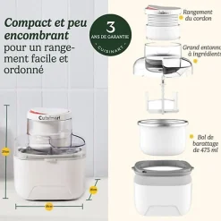 Machine a Glace - Sorbetiere - CUISINART - ICEM10E - 12 W - 475 ml - Blanc