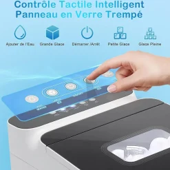 Machine a Glacons 15 KG 24 H Machine a Glace avec Controle de Ecran LED Tactile et Auto Nettoyage Blanc