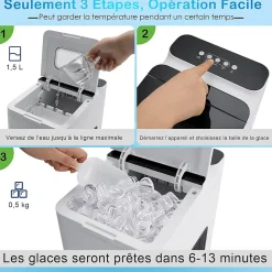 Machine a Glacons 15 KG 24 H Machine a Glace avec Controle de Ecran LED Tactile et Auto Nettoyage Blanc