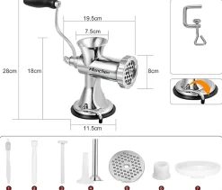 Manuel Hachoir à Viande Acier Inoxydable Multifonction Domestique Lavement Garnissage Saucisse avec ventouse