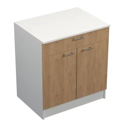 Meuble bas de cuisine 2 portes et 1 tiroir avec plan de travail Primalight décor chêne l. 80 cm x H. 87,9 cm