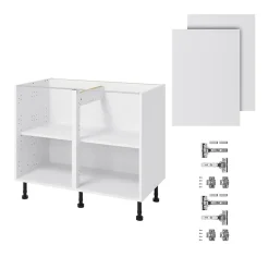 Meuble bas de cuisine avec 2 portes GoodHome Garcinia blanc brillant L. 100 x H. 72 cm