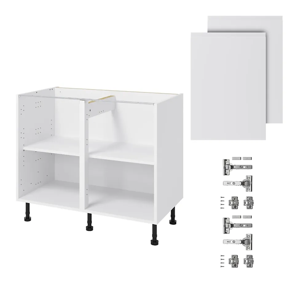 Meuble bas de cuisine avec 2 portes GoodHome Garcinia blanc brillant L. 100 x H. 72 cm