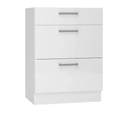 Meuble bas de cuisine avec 3 tiroirs coloris blanc - longueur 60 x profondeur 44,60 x hauteur 82 cm