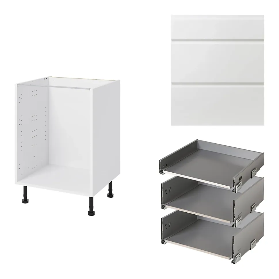 Meuble bas de cuisine avec 1 tiroir et 2 casseroliers GoodHome Garcinia blanc brillant L. 60 x H. 72 cm