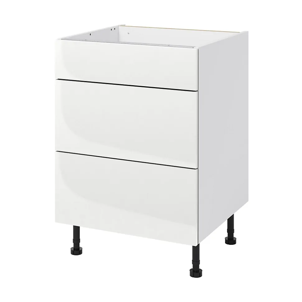 Meuble bas de cuisine avec 1 tiroir et 2 casseroliers GoodHome Stevia blanc brillant L. 60 x H. 72 cm