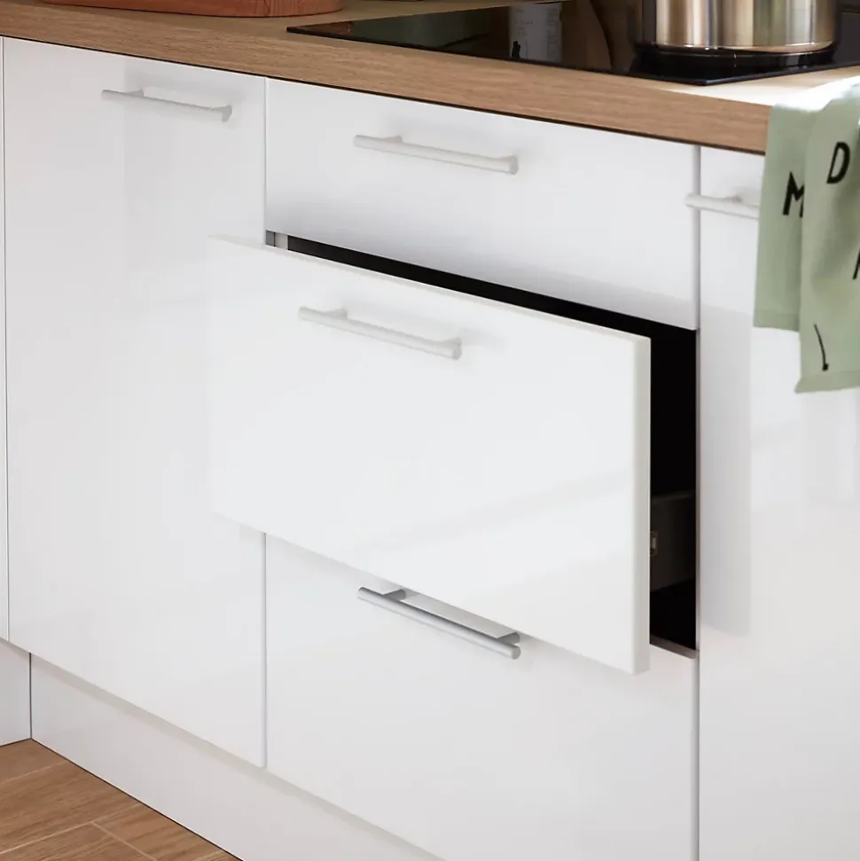 Meuble bas de cuisine avec 1 tiroir et 2 casseroliers GoodHome Stevia blanc brillant L. 60 x H. 72 cm