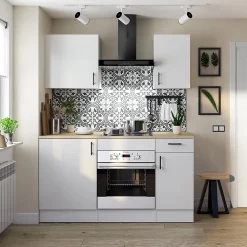 Meuble bas de cuisine avec plan de travail pour four coloris blanc brillant /chêne canadien - H. 90 x L. 60 x P. 60 cm