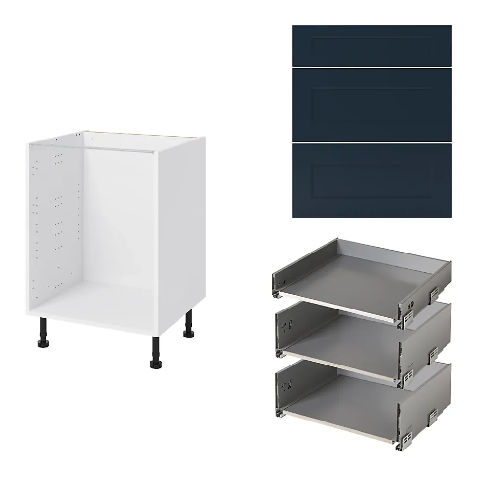 Meuble bas de cuisine avec 1 tiroir et 2 casseroliers GoodHome Artemisia bleu L. 60 x H. 72 cm