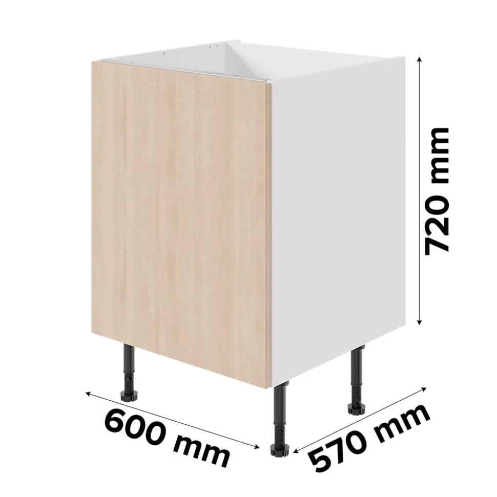 Meuble bas de cuisine avec 1 porte GoodHome Chia effet chêne clair et blanc L. 60 x H. 72 cm