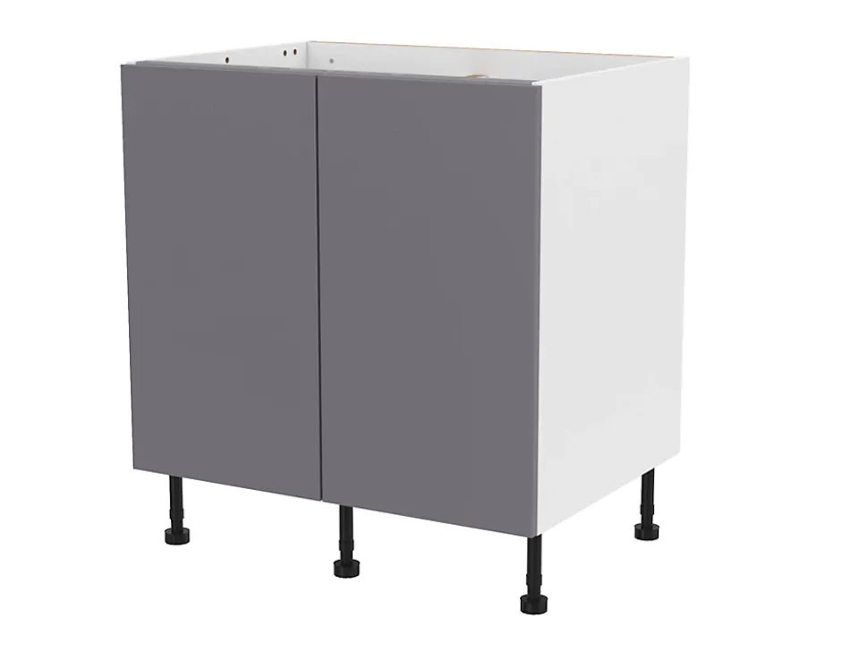 Meuble bas de cuisine avec 2 portes GoodHome Stevia gris brillant L. 80 x H. 72 cm