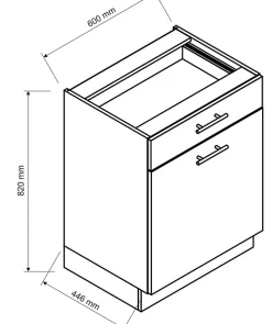 Meuble bas de cuisine avec 1 porte et 1 tiroir coloris blanc - longueur 60 x profondeur 44,60 x hauteur 82 cm