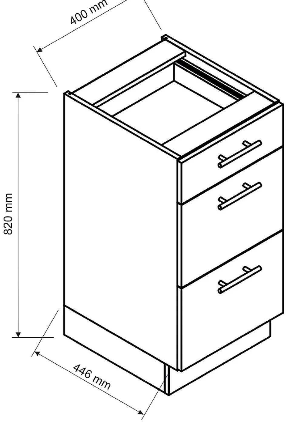 Meuble bas de cuisine avec 3 tiroirs coloris blanc - longueur 40 x profondeur 44,60 x hauteur 82 cm