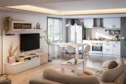 Meuble bas de cuisine de 3 tiroirs avec plan de travail coloris blanc brillant /chêne canadien