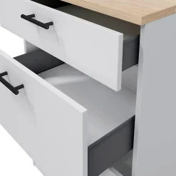 Meuble bas de cuisine de 3 tiroirs avec plan de travail coloris blanc brillant /chêne canadien