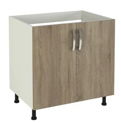 Meuble bas de cuisine pour evier 2 portes coloris chêne cortez - Hauteur 85 x Longueur 80 x profondeur 58 cm