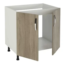 Meuble bas de cuisine pour evier 2 portes coloris chêne cortez - Hauteur 85 x Longueur 80 x profondeur 58 cm