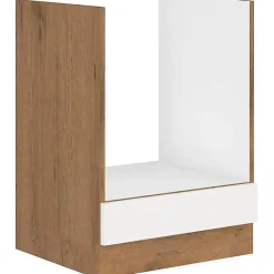 Meuble bas four 60 cm ROCK Mélaminé Chêne Lancelot et Blanc brillant 60x52x82 cm