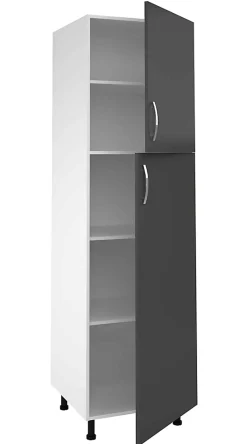 Meuble colonne de cuisine avec 2 portes coloris gris - Hauteur 200 x Longueur 60 x profondeur 58 cm