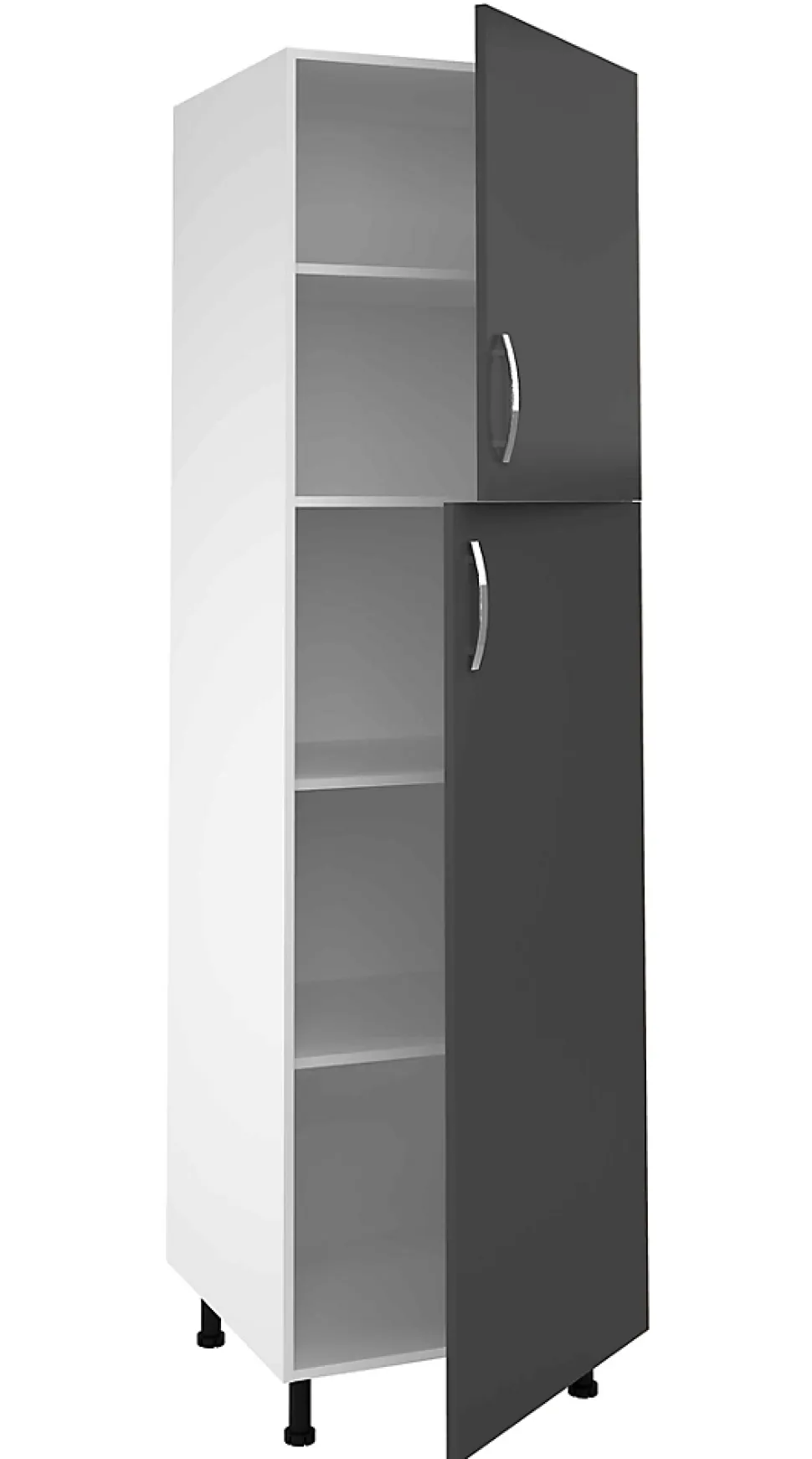 Meuble colonne de cuisine avec 2 portes coloris gris - Hauteur 200 x Longueur 60 x profondeur 58 cm