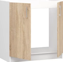 Meuble de cuisine bas / pour évier AKORD S80 LIMA modulable Blanc 80 cm 2 portes couleur Chêne Sonoma 1 étagère 80x44,5x82 cm