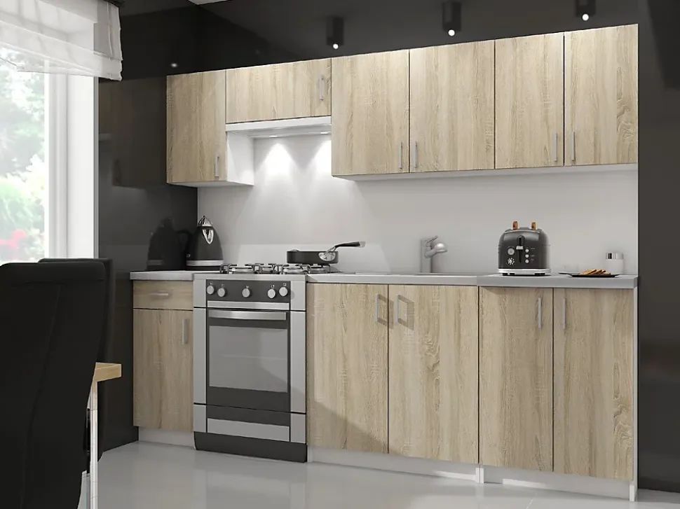 Meuble de cuisine bas AKORD S90 d'angle LIMA modul. Blanc 84 cm 2 portes façade Chêne Sonoma 2 étagères 84x44,5x85,5 cm